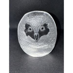 Vintage Mats Jonasson Owl Crystal Paperweight Sweden Original Sticker Signed